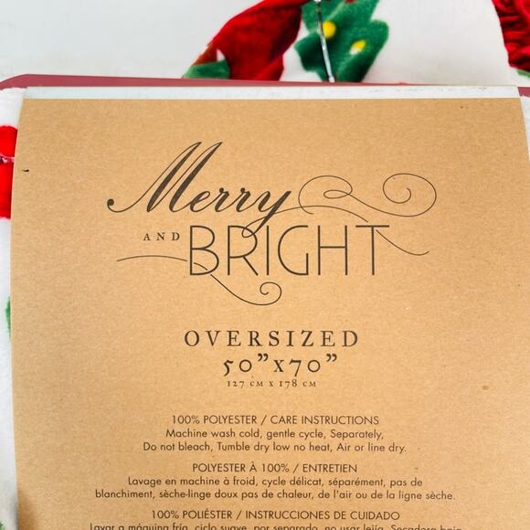 Merry & Bright Gnome and Christmas Tree Throw Blanket, White, 50x70 - Picture 7 of 8